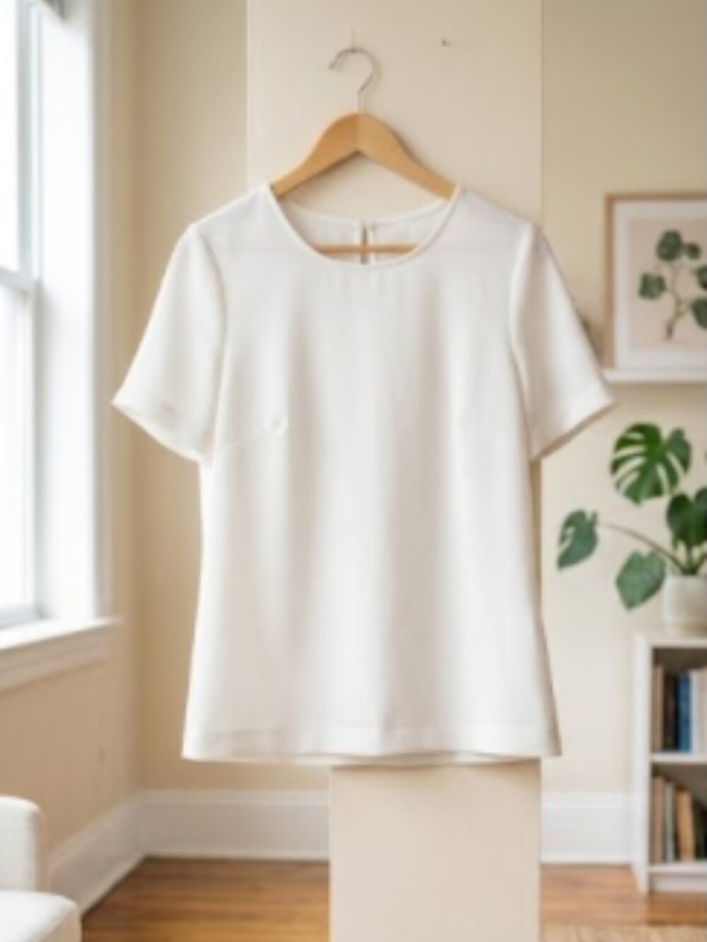 Classic Short-Sleeve Crepe Blouse in Crisp White | Minimalist Workwear Top